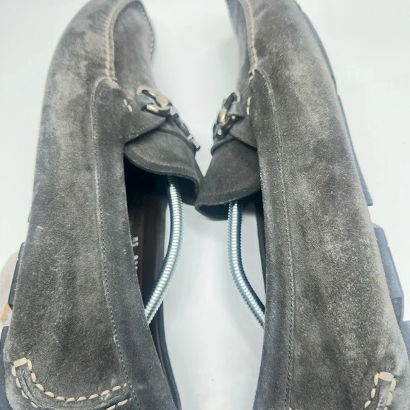 Salvatore Ferragamo Gray Loafers with Gold Buckle